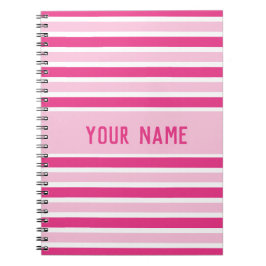 Cuaderno Nombre de franjas rosadas y blancas de adormidera