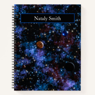 Cuaderno Nombre de galaxias, estrellas y planetas coloridos