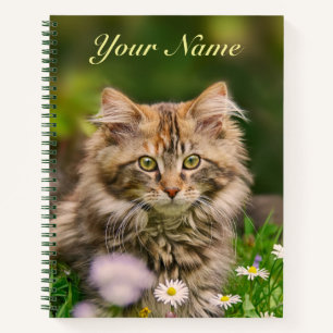 Cuaderno Nombre de gato de gatito con flores de color agudo