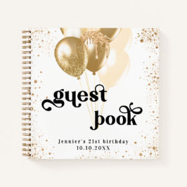 Cuaderno Nombre de globos de oro blanco para cumpleaños de 