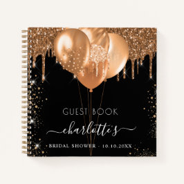 Cuaderno Nombre de globos de oro negro Bridal Shower