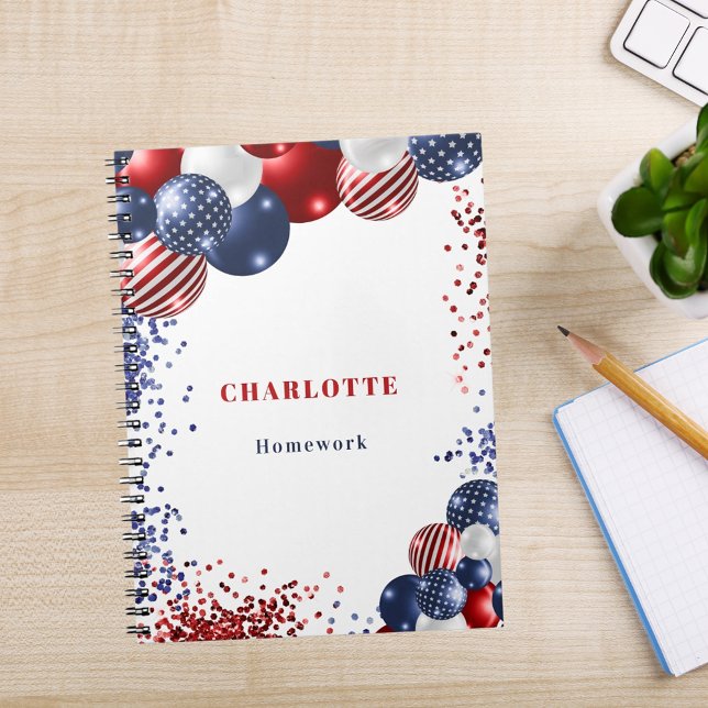 Cuaderno Nombre de globos negros azul azul rojo patriótico (Subido por el creador)