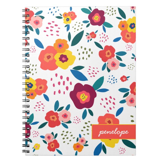Cuaderno Nombre de guión de coral del patrón de disquete mo (Frente)