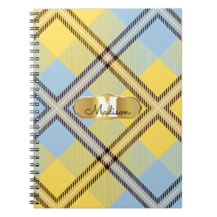 Cuaderno Nombre de guión de monograma dorado de cuadros ama