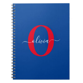 Cuaderno Nombre de guión de monograma personalizado azul bl