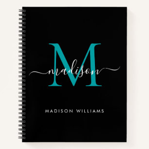 Cuaderno Nombre de guión de monograma verde Verde azulado m