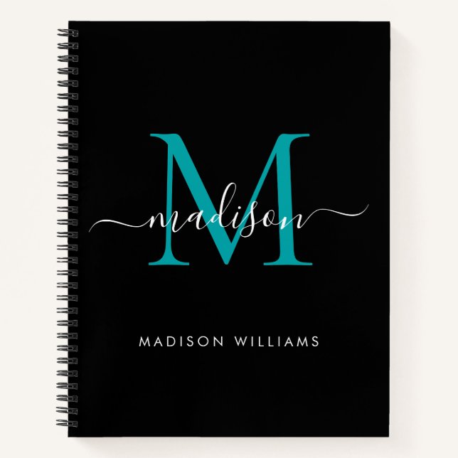 Cuaderno Nombre de guión de monograma verde Verde azulado m (Anverso)