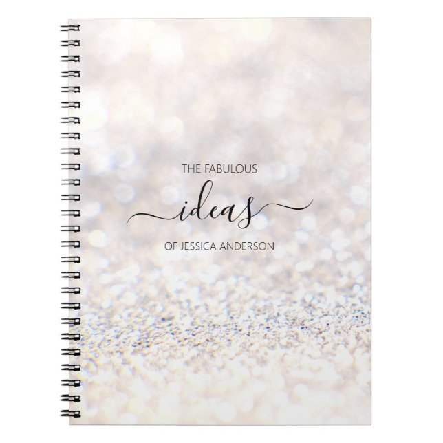 Cuaderno Nombre de guión de purpurina blanco moderno (Frente)