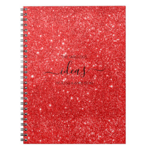 Cuaderno Nombre de guión de purpurina rojo moderno