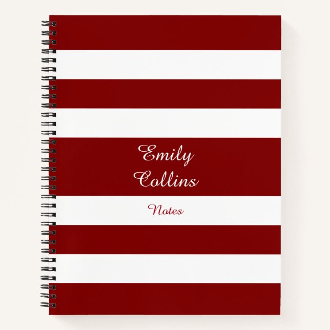 Cuaderno Nombre de guión de rayas rojas modernas (Anverso)