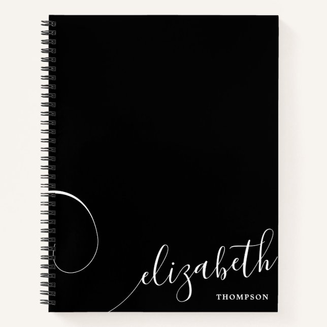 Cuaderno Nombre de guión elegante negro personalizado (Anverso)