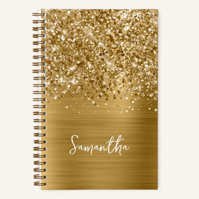 Cuaderno Nombre de guión Glam dorado brillante (Anverso)