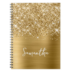 Cuaderno Nombre de guión Glam dorado brillante