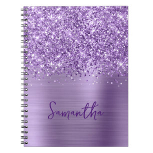 Cuaderno Nombre de guión Glam púrpura claro brillante