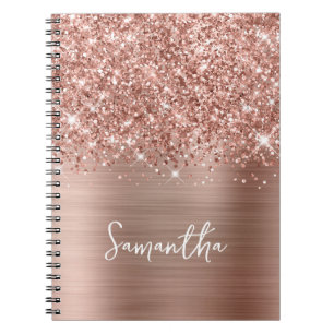 Cuaderno Nombre de guión glamuroso rosa dorado brillante