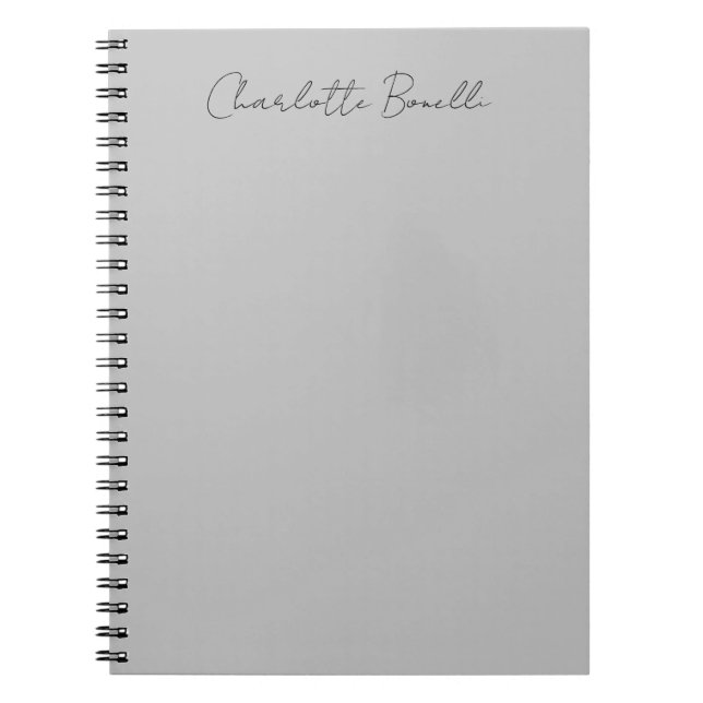 Cuaderno Nombre de guión manuscrito minimalista Gris (Frente)