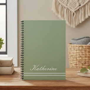 Cuaderno Nombre de guión Minimalista Verde Eucalipto