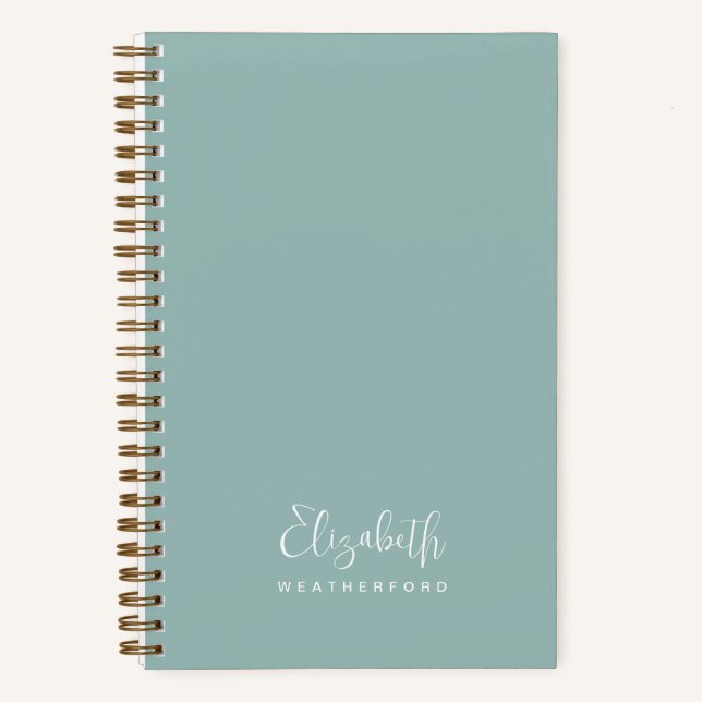 Cuaderno Nombre de guión mínimo Verde azulado simple de la  (Anverso)