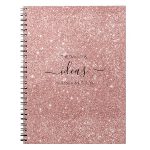 Cuaderno Nombre de guión moderno de purpurina rosa de color