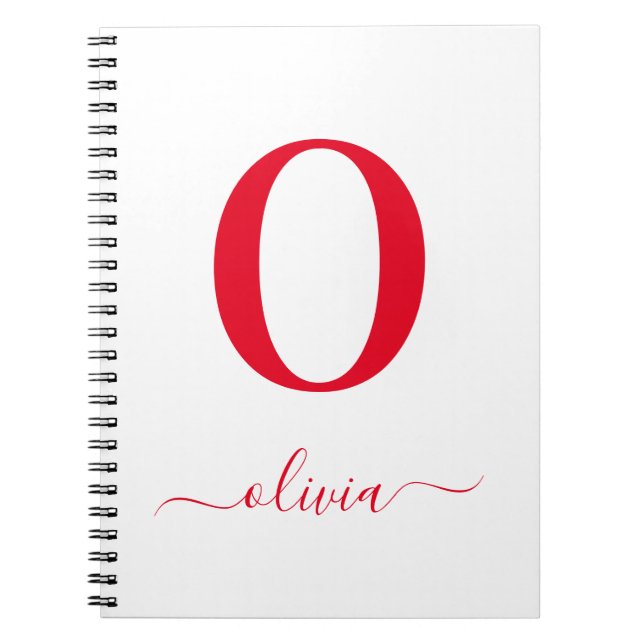 Cuaderno Nombre De Guión Monograma Blanco Y Rojo Personaliz (Frente)