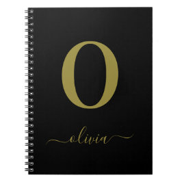 Cuaderno Nombre De Guión Monograma Personalizado Negro Y Or