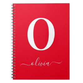 Cuaderno Nombre De Guión Monograma Personalizado Rojo Y Bla