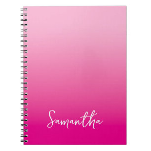 Cuaderno Nombre de guión ombre rosa claro y caliente