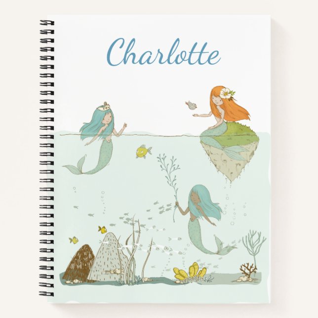 Cuaderno Nombre de guión personalizado Mermaids Arte subacu (Anverso)