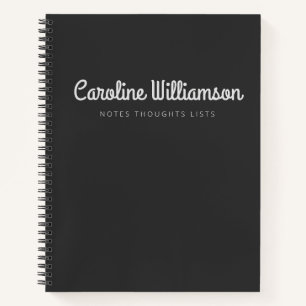 Cuaderno Nombre de guión personalizado negro y blanco moder