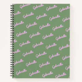 Cuaderno Nombre de guión personalizado rosa y verde no