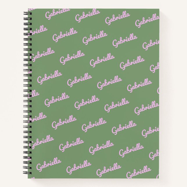 Cuaderno Nombre de guión personalizado rosa y verde no (Anverso)