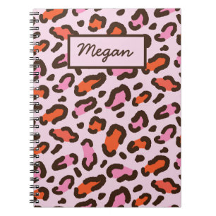 Cuaderno Nombre de impresión de animales de leopardo rosa y