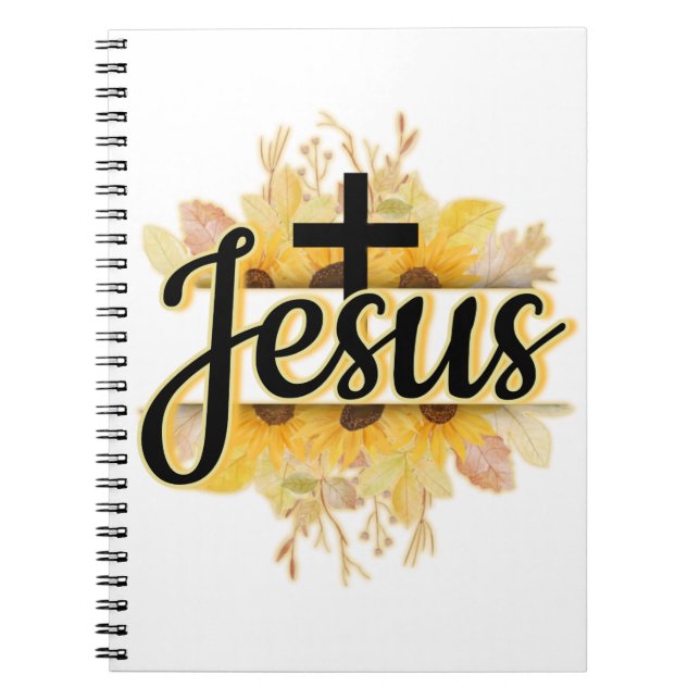 Cuaderno Nombre de Jesús con gaviota de girasol y cruz (Frente)