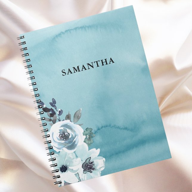 Cuaderno Nombre de la acuarela azul floral (Subido por el creador)