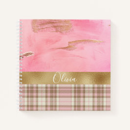 Cuaderno Nombre de la acuarela del resumen rosado de oro