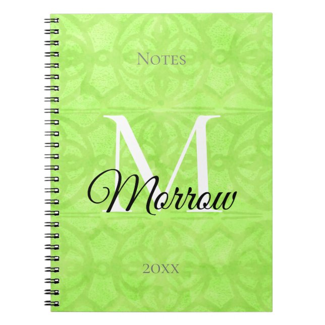 Cuaderno Nombre de la Batik Verde Lime y Año Monogramado (Frente)