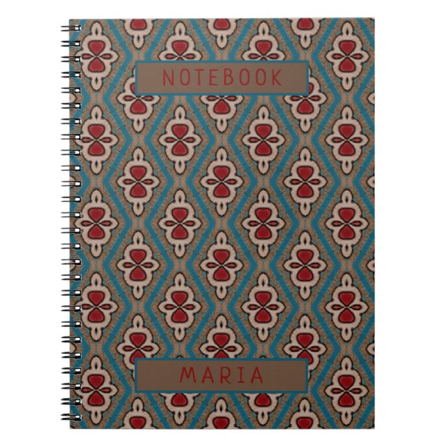 Cuaderno Nombre de la elegancia de mosaico del cobre cian r (Frente)