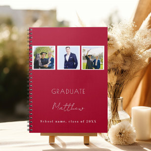 Cuaderno Nombre de la foto blanca roja de la graduación del
