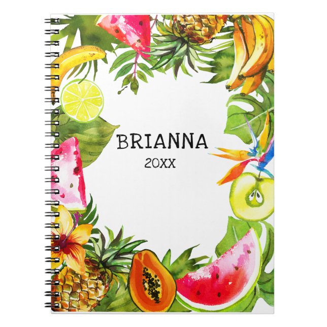 Cuaderno Nombre de la fruta y las flores tropicales, año (Frente)