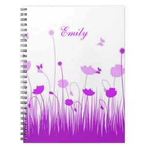 Cuaderno Nombre de la zona de pradera minimalista morado y