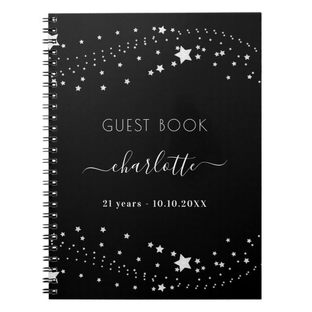 Cuaderno Nombre de las estrellas de plata negra del libro d (Frente)