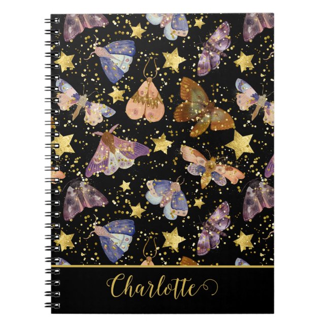 Cuaderno Nombre de las estrellas del Purpurina de mariposas (Frente)
