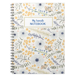 Cuaderno Nombre de las flores botánicas amarillas azules de