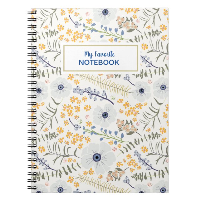 Cuaderno Nombre de las flores botánicas amarillas azules de (Frente)