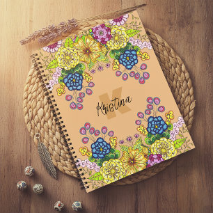Cuaderno Nombre de las flores dibujadas a mano y nombre ini