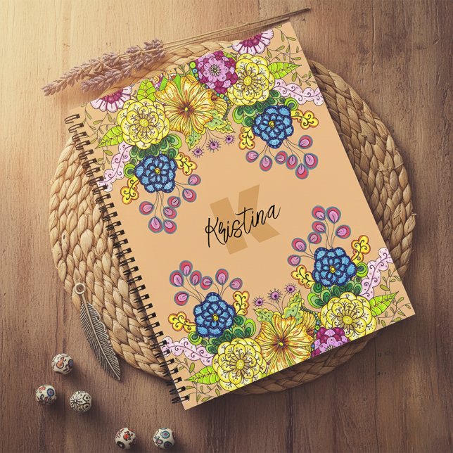Cuaderno Nombre de las flores dibujadas a mano y nombre ini (Subido por el creador)