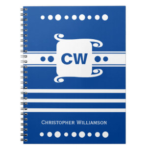 Cuaderno Nombre de las iniciales de adición azul y blanco r