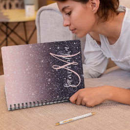 Cuaderno Nombre de las parqueas de Purpurina negro y rosa m