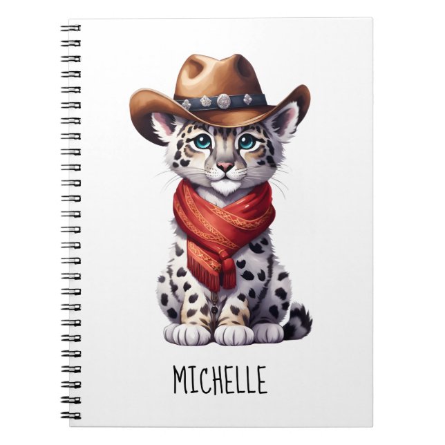 Cuaderno Nombre de Leopardo de la Nieve de Cowboy Cute (Frente)