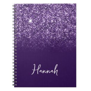 Cuaderno Nombre de letra cursiva con brillo púrpura lavanda